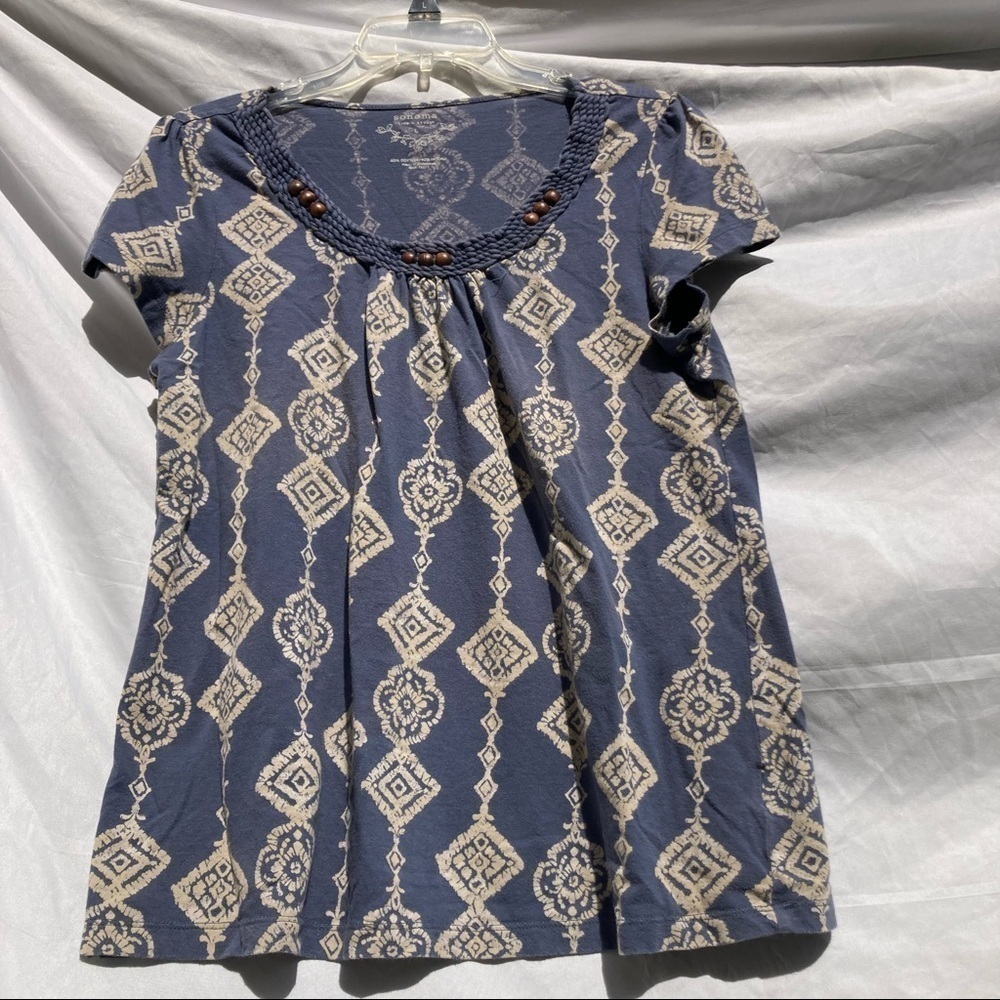 Sonoma Blue Shirt Beaded Collar, Size Large